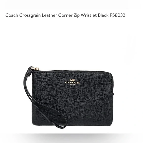 Coach Crossgrain Leather Corner Zip Wristlet Black F58032 BNWT - Picture 2 of 7